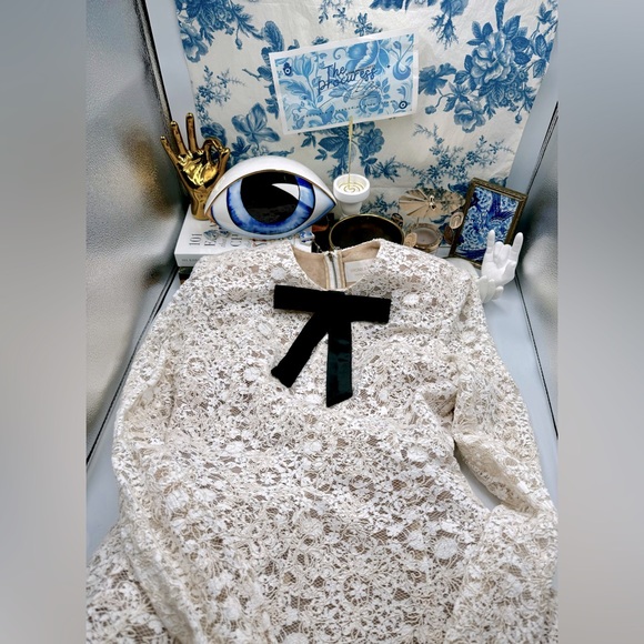 🆕 BRONX & BANCO 🧿 NWOT Courtney Long Sleeve White Lace Mini Dress - Size XL/10 - Picture 2 of 16